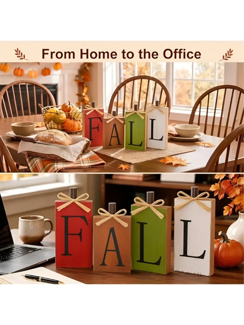 Fall Decorations for Home, Fall Decor - 4Pcs Vintage Wooden Autumn